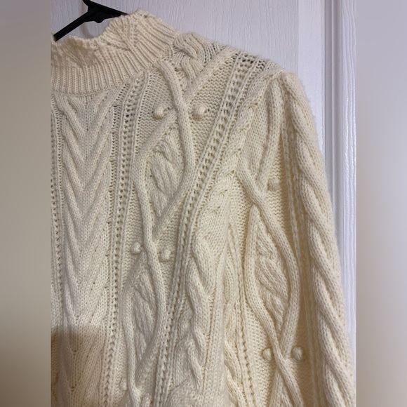 NWOT Zara Wool Blend Peplum Cable Knit Warm High Neck Cream Sweater Size Medium - Picture 6 of 13